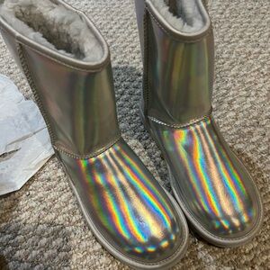 UGG Iridescent Silver Holographic Short Boots